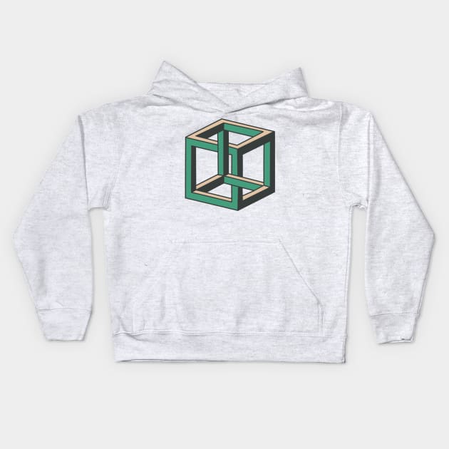 Impossible Cube Optical Illusion Kids Hoodie by ckrickett